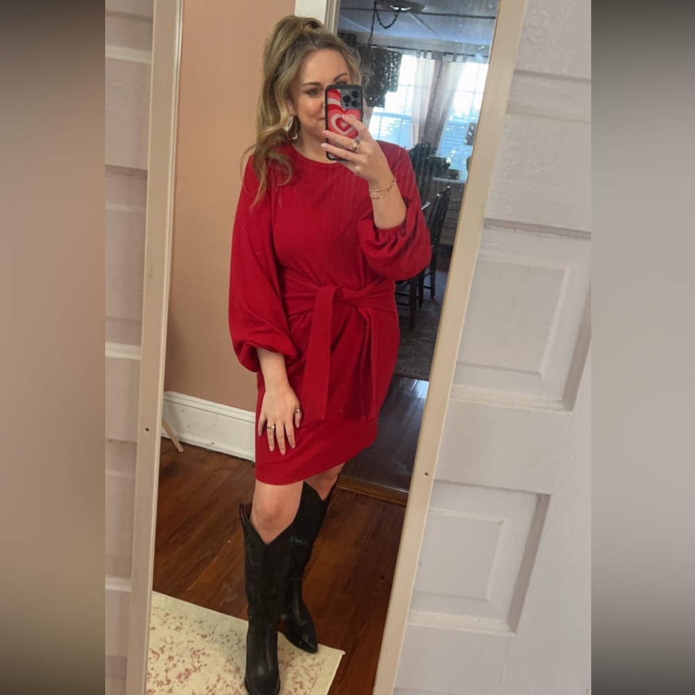 Long Sleeve Tie Front Mini Dress